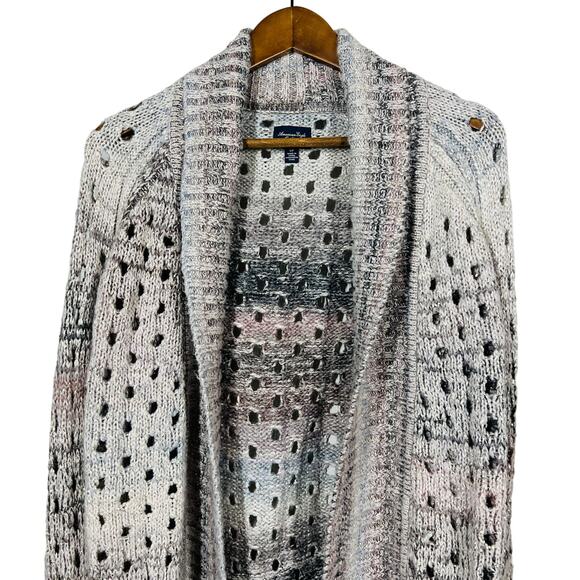 American Eagle Outfitters Wool Blend Open Knit Sweater Cardigan Metallic Pink S - Picture 2 of 5